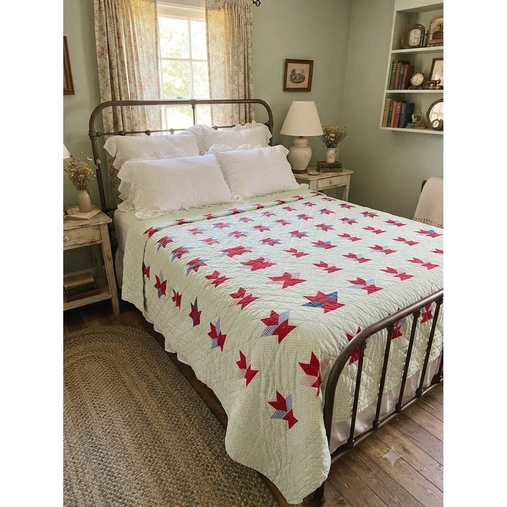 Handmade Vintage Star Quilt Patriotic Decor Americana Folk Art Collectible